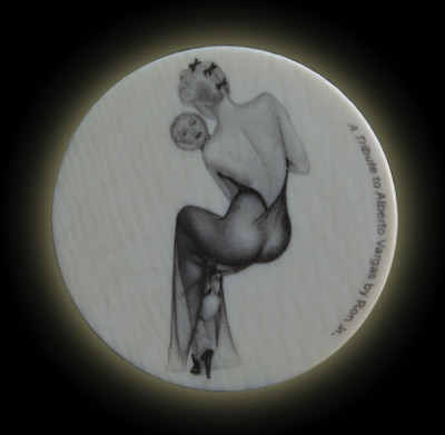 Ron Jr. scrimshaw, poker chip, ball marker, card protector, sexy lingerie, pin up